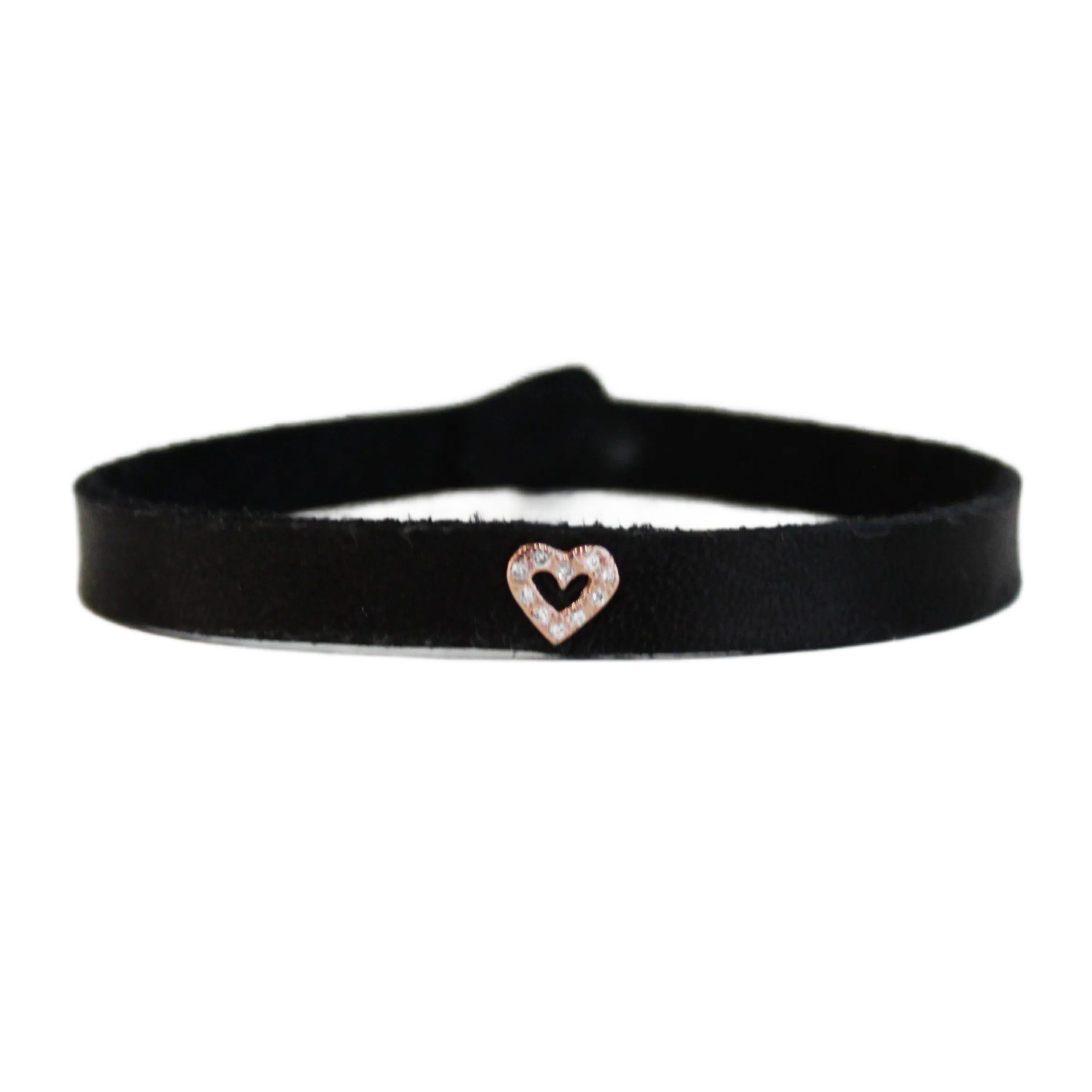 Rose Gold Heart & Diamond Leather Bracelet