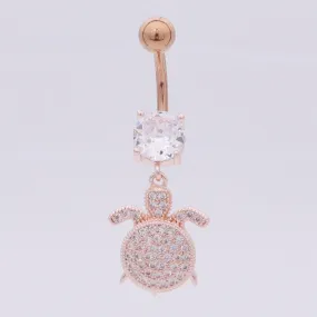 Sea Turtle Dangle Belly Button Navel Ring - Rose Gold