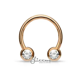 Surgical Steel Front Facing Jewel Set Balls Horseshoes Circular Barbell-Rose Gold