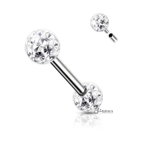 Surgical Steel Nipple Barbell with Epoxy Covered Crystal Paved Balls - Clear