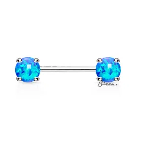 Surgical Steel Nipple Barbells with Prong Set Opal Ends - Opal Blue