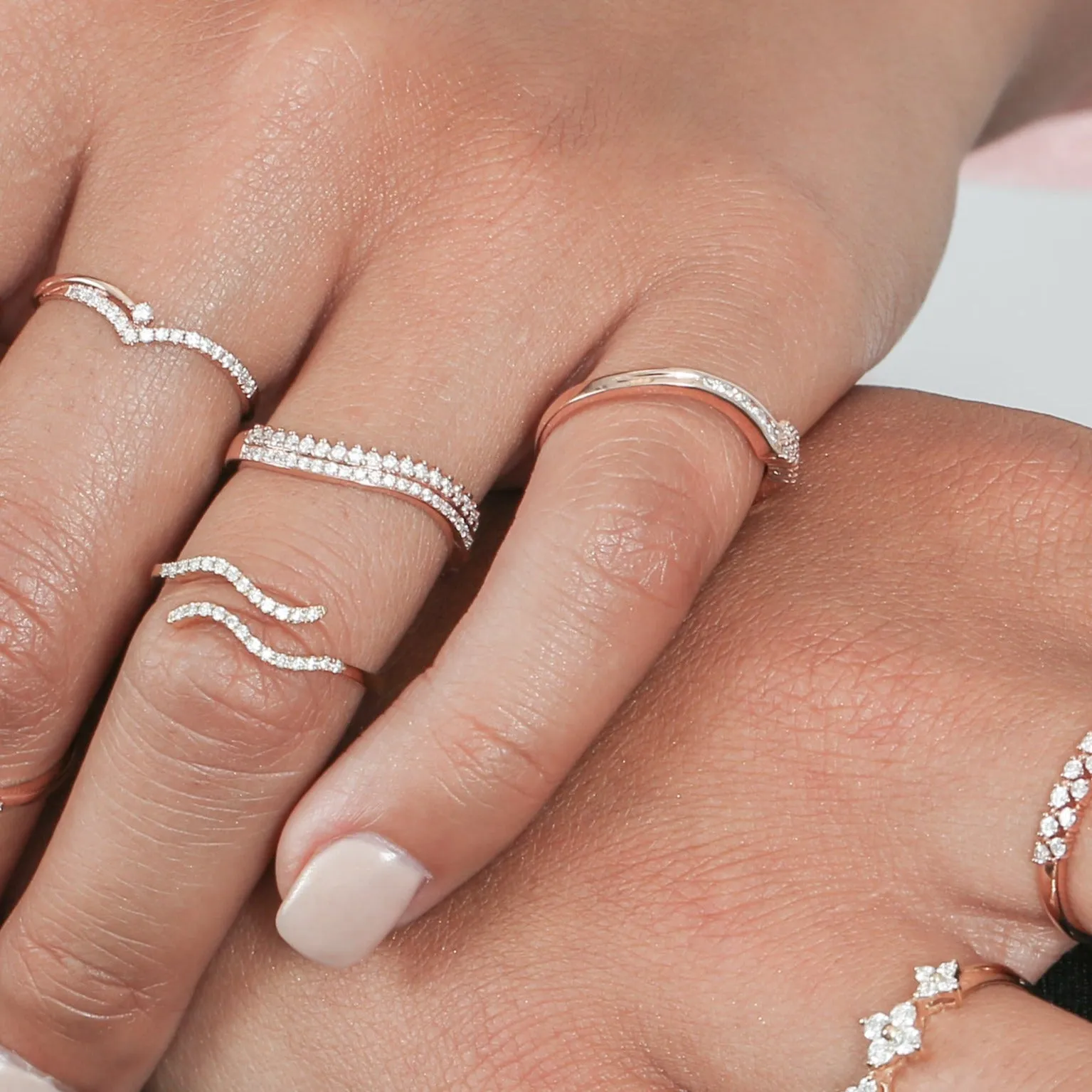 Two Row Diamond Ripple Ring