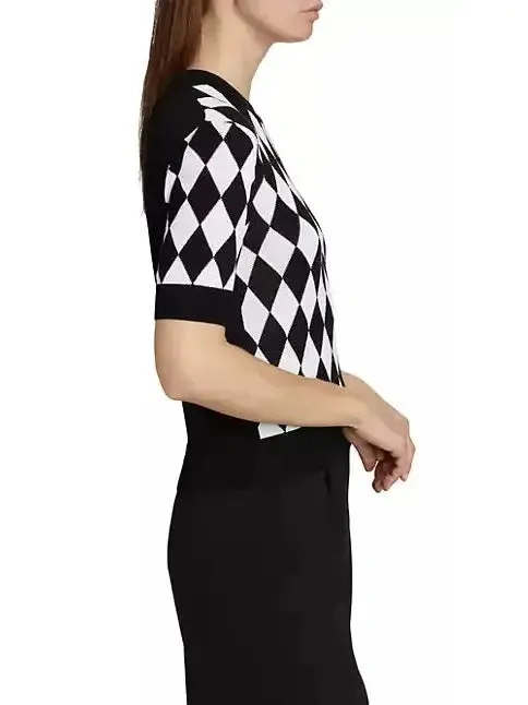 Women’s Black and White Diamond Intarsia Knit Top