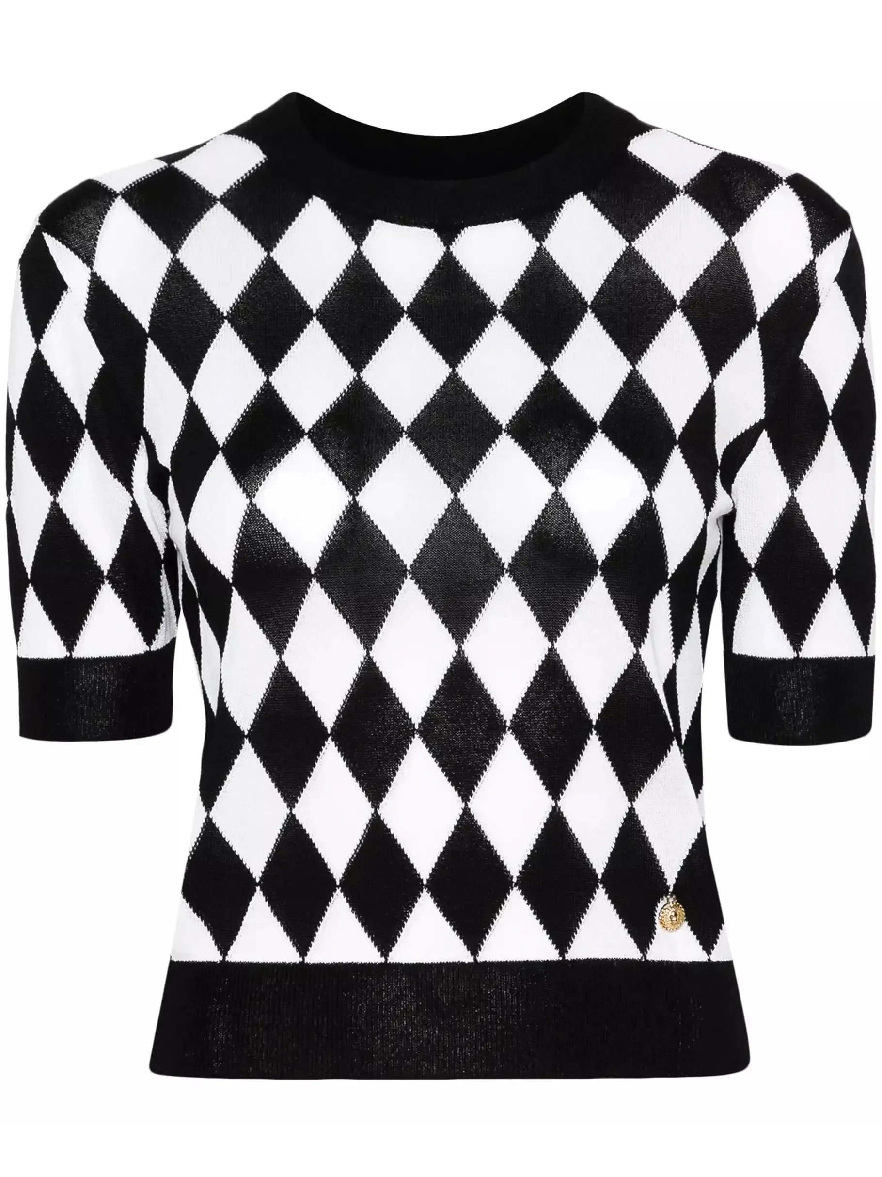 Women’s Black and White Diamond Intarsia Knit Top